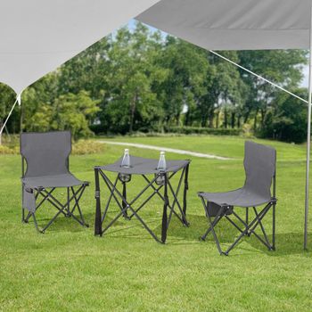 Mesa Portátil Con 2 Sillas Plegables Camping Banzi Acero Tela - Gris [casa.pro]