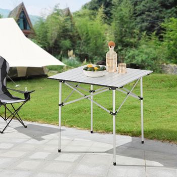 Mesa Plegable Camping Castilenti Aluminio 70x70x70 Cm- Plateado [en.casa]