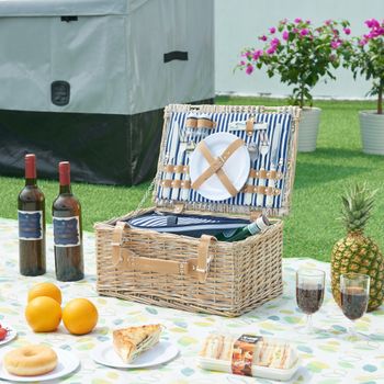 Cesta De Picnic Lumparland Para 2 Personas Con Hielera 40x28x20cm - Blanco / Azul [casa.pro]