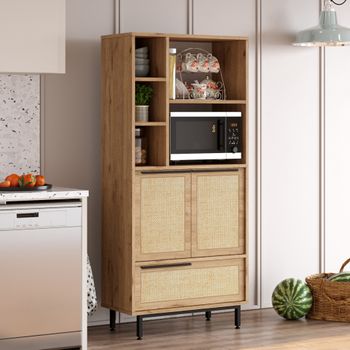 Armario De Cocina Kvænangen Con 5 Compartimentos Abiertos 162x75x36 Cm - Roble [en.casa]