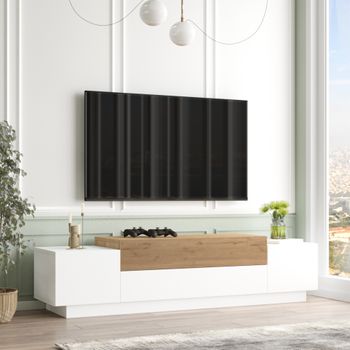 Mueble De Tv Firås Con 4 Puertas Aglomerado 160x38x39cm - Blanco/roble [en.casa]