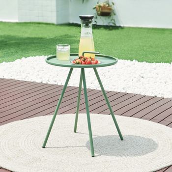 Mesa Terraza Fosen Redonda Con Asa Acero - Verde [en.casa]