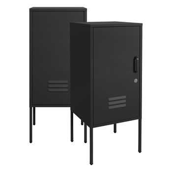 Set De 2 Mesas De Noche Hausjärvi Con Cerradura Y Ranuras De Ventilación 85 X 35 X 35 Cm Acero - Negro [en.casa]