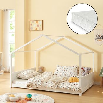 Cama Infantil Simo En Forma De Casa Con Colchón 120x200cm - Blanco [en.casa]