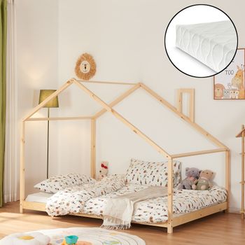 Cama Para Niños Siuntio Con Colchón Madera De Pino 120x200 Cm - Natural [en.casa]