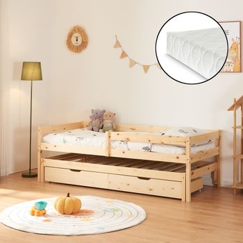 Cama Nido Infantil Sonkajärvi Con 2 Cajones 1 Colchón 90x200cm - Madera [en.casa]