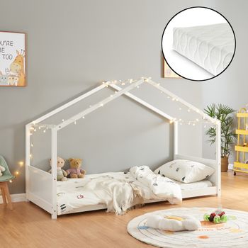 Cama Infantil Simo En Forma De Casa Con Colchón 90x200cm - Blanco [en.casa]