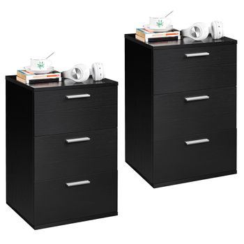 2pcs Mesitas De Noche Negro Con 3 Cajones Dormitorio 40x35x60cm