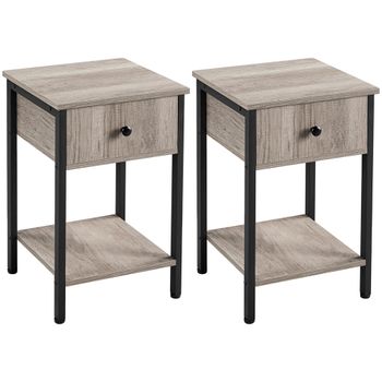 2pcs Mesitas De Noche De Madera Con Cajón Vintage 40x40x61cm Gris