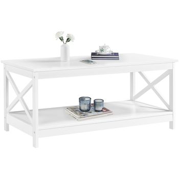 Mesa De Centro Con Estante Rectangular 100x54x45cm Blanca