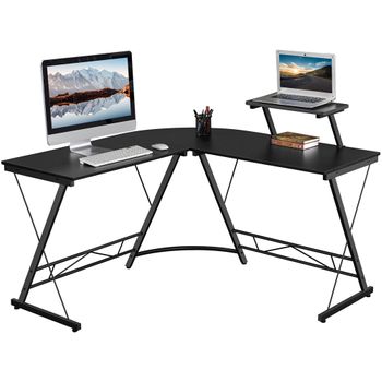 Mesa Escritorio Esquina Con Soporte Monitor 130x130x96,5cm Negro