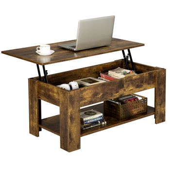 Mesa Elevable De Centro Con Revistero 98x50x55cm Marrón