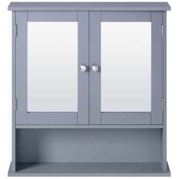 Armario De Baño Con Espejo Con 2 Puertas 56×13×58cm Gris