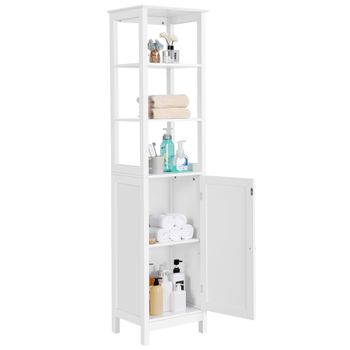 Armario Columna Alto Con 3 Estantes Para Baño 40x32x160cm Blanco