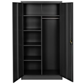 Armario Archivador Con Cierre De Seguridad Y 6 Compartimientos + Barra Ropero - Negro, 90 Cm