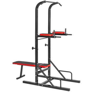 HOMCOM Multiestación Máquina de Musculación con Estribo para Piernas Placas  de Peso de 45 kg Carga Max. 110 kg para Entrenamiento Fitness en Hogar  Gimnasio 135x103x210 cm Negro