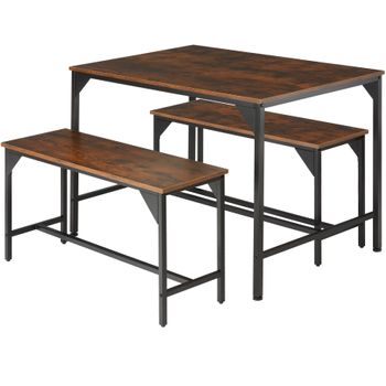 Conjunto De Mesa Y Bancos Bolton 2 + 1 - Madera Industrial Oscura