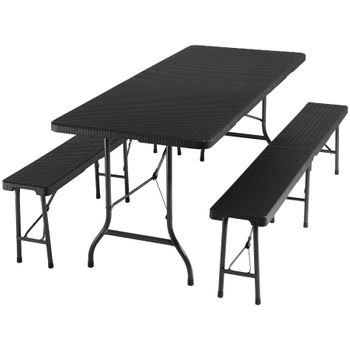 Juego De Mesa De Camping Plegable - Negro/aspecto Ratán