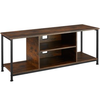 Mueble Bajo Para Televisor Con Cuatro Estantes Fijos Y Uno Ajustable En Altura - 120 Cm, Madera Industrial Oscura