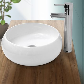 Lavabo Cerámico Redondo 350 X 350 X 120 Mm Blanco Ecd Germany