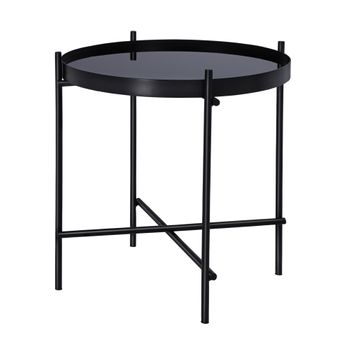 Mesa De Centro Con Tapa De Cristal Ø43x45 Cm Negro Womo-design