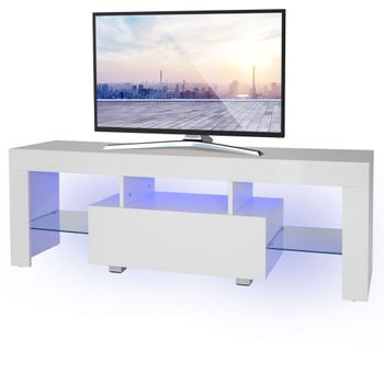 Mesa De Tv De Madera Con Iluminación Led 130x49x45cm Blanco Ml-design