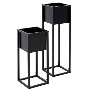 Juego De 2 Soportes De Metal Para Macetas 21 X 50/70 X 21 Cm Negro Ml-design