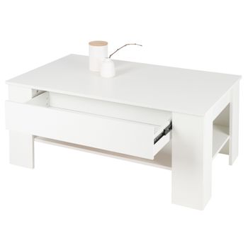 Mesa De Centro Con 1 Cajón Y Estante 110x65x48 Cm Blanco Ml-design