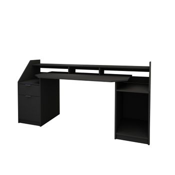 Escritorio De Ordenador Mesa Cajón Puerta Estantes 179,8 Cm Negra