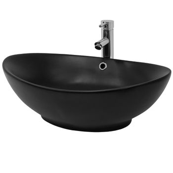 Lavabo Sobre Encimera Cerámica 59x38x19 Cm Negro Ml-design