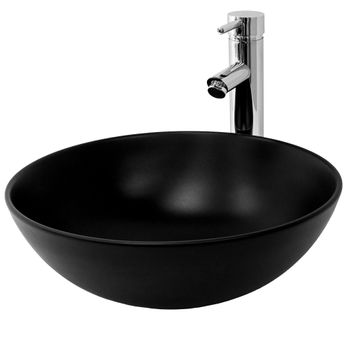 Lavabo Sobre Encimera, Cerámica Ø 40x14,5 Cm Negro Ml-design