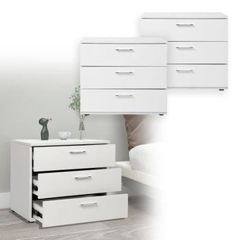 2x Mesitas De Noche Con 3x Cajones 53 X 45 X 38cm Blanco Ml-design