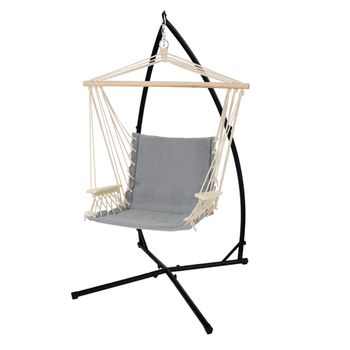 ML-Design Silla Colgante con Soporte y Cojín de Asiento Negro Altura 117 cm  Base en