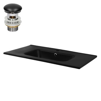 Lavabo 81x16,5x46cm Cerámica Negra Incl. Juego De Vaciado Ecd Germany