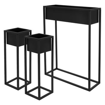 Set 3x Soporte Para Plantas De Metal Negro Ml-design