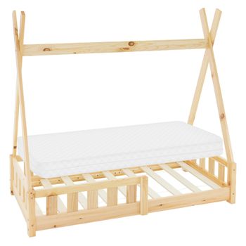 Cama para casa 90 x 200, cama infantil, color blanco, madera maciza con  protección anticaída y accesorio para tienda de campaña, somier y techo 90  x 190 cm : : Bebé