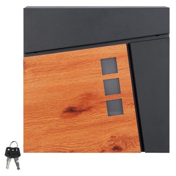 Buzón 37x36,5x11 Cm Antracita/madera Acero Ml-design