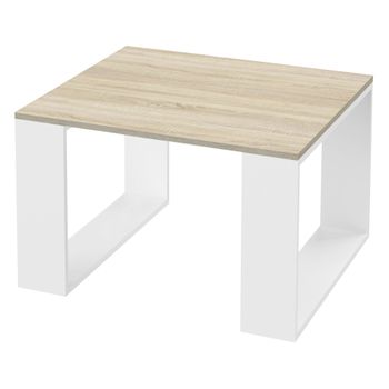 Mesa auxiliar Vissenbjerg con cajón cristal y acero 51 x 40 x 40 cm -  Blanco mate [en.casa]