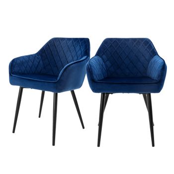 Set 2x Sillas De Comedor Oscuro Estilo Moderno Azul Ml-design