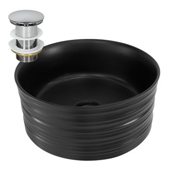 Conjunto Lavabo Incl. Desagüe Sin Rebosadero Ø 41x18 Cm Cerámica Negra Ml-design