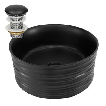 Conjunto Lavabo Incl. Desagüe Sin Rebosadero Ø 41x18 Cm Cerámica Negra Ml-design