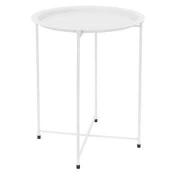 Mesa Auxiliar Redonda Ø 46x51 Cm Metal Blanco Con Bandeja Ml-design