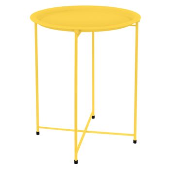 Mesa Auxiliar Redonda Ø 46x51 Cm Metal Amarillo Con Bandeja Ml-design