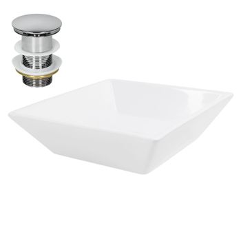 Lavabo Forma Cuadrada 41x41x12 Cm Cerámica Blanca Diseño Ml