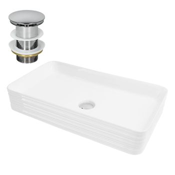 Lavabo Incl. Desagüe Sin Rebosadero 68x38x12 Cm Cerámica Blanca Ml-design