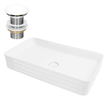 Lavabo Incl. Desagüe 68x38x12 Cm Cerámica Blanca Ml-design