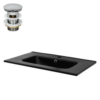 Lavabo Incl. Desagüe Con Rebosadero 71x47x18 Cm Negra Ml-design