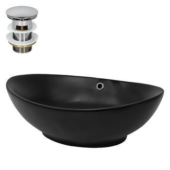 Lavabo Incl. Desagüe 59x38x19 Cm Cerámica Negra Ml-design