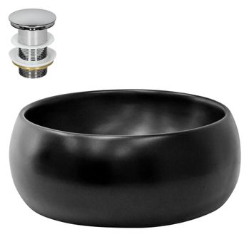 Lavabo Redondo ? 400 X 155 Mm Negro De Cer?mica Mate Ml-design