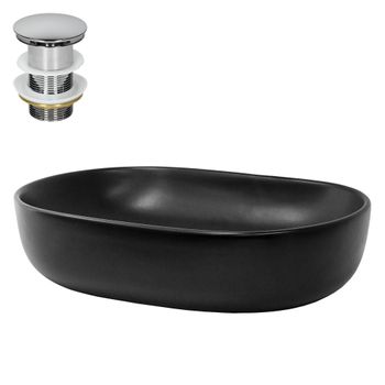 Lavabo Ovalado 600 X 425 X 145 Mm Negro De Cer?mica Mate Ml-design